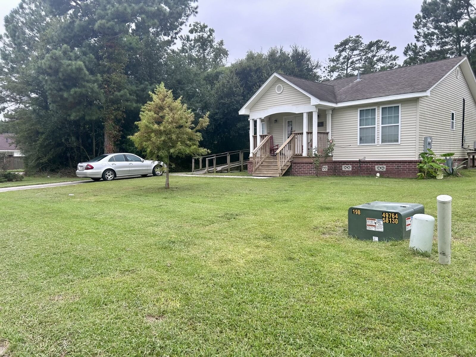 Freshly mowed front yard